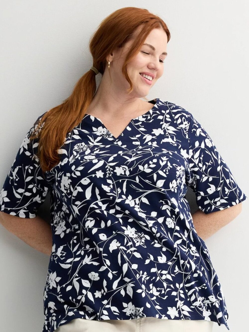 Plus Size Elbow Sleeve Split Neck Top - Size 3X